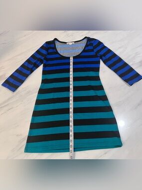 Derek Heart Striped Long-Sleeve Dress in Blue & Teal